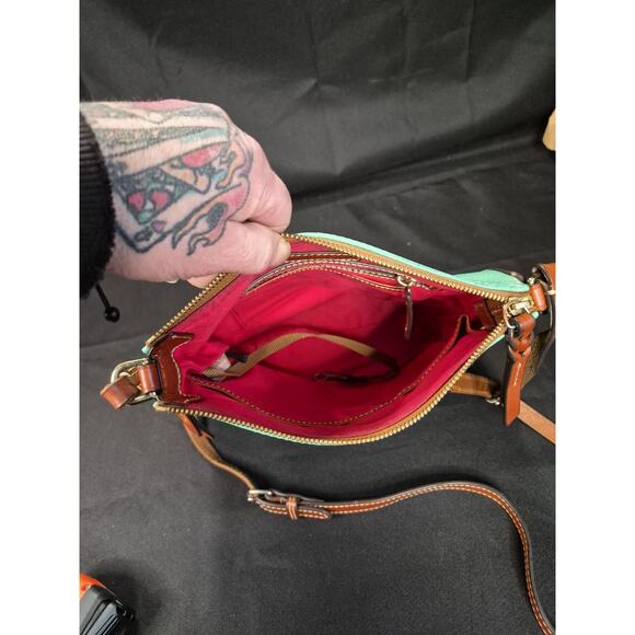 Dooney & Bourke Pebble Grain Crossbody Purse, Green Leather With Matching Clutch - Picture 8 of 16